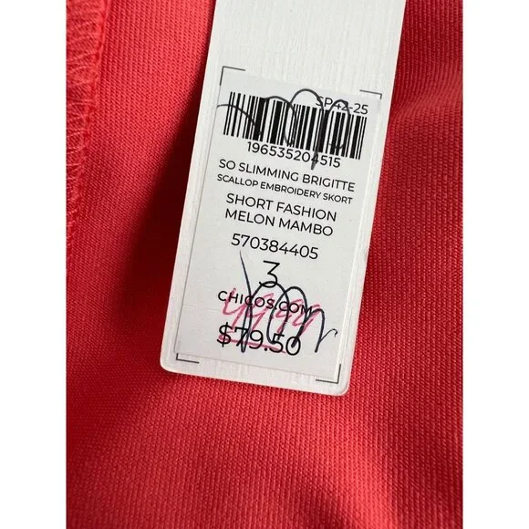 NWT Chico's Size 3 US 16  So Slimming Brigitte Coral Eyelet Scalloped  Skort - Picture 8 of 9